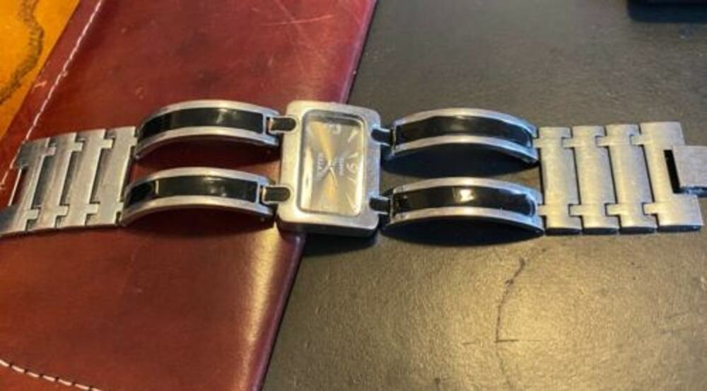 Women's Topten Silver Tone Watch with Black Enamel Accents, Quartz Movement